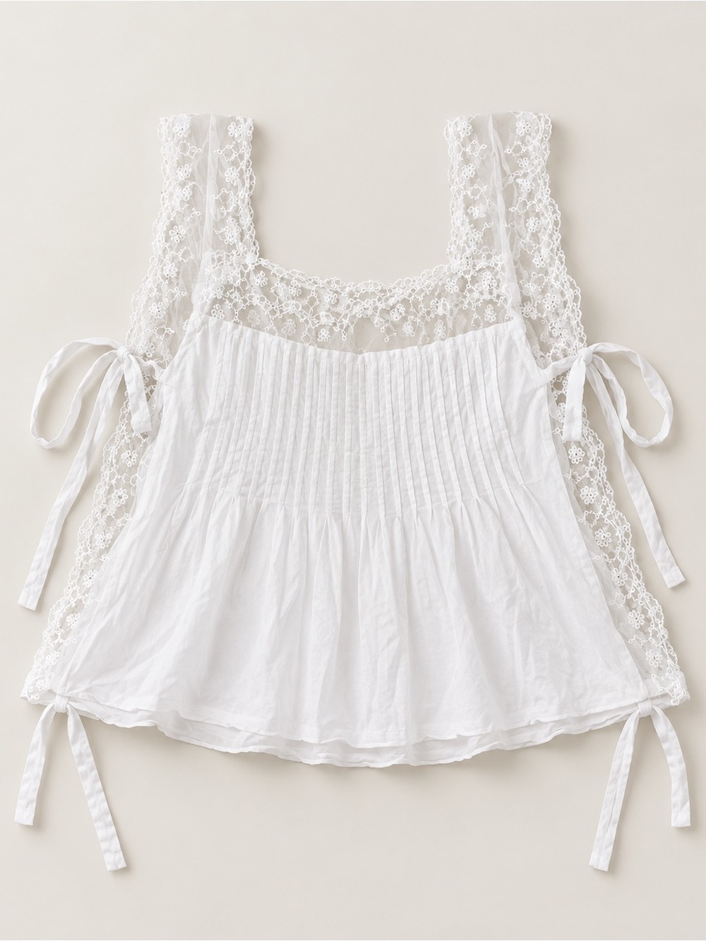 Amazon White Lace-Trim Smocked Cotton Camisole